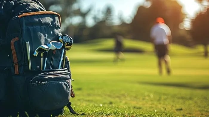 cinematic shot of golf bag