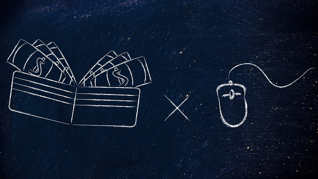 the sky with line drawing of wallet and mouse