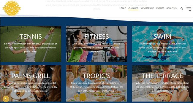 A private club website highlight member benefits